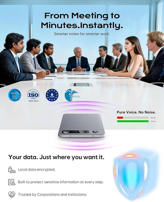 AI Voice Recorder, 64GB Note Taking Device w/Magnetic Case, App Control, AI Technology Transcribe & Summarize Free, 121 Languages, 45H Battery, Audio Recorder for Lectures Meetings Calls