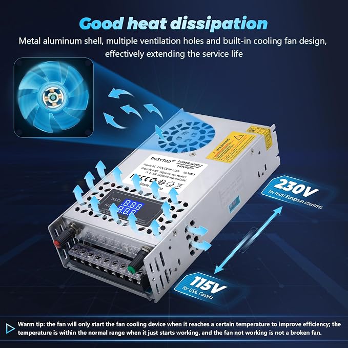 48V Adjustable dc Power Supply 600W,Switching Power Supply AC 110V/220V to DC 0-48V DC Converter with LED Digital Display, 5V 24V 36V Buck Converter for Dimmable LEDs,3D Printer,Computer Lab