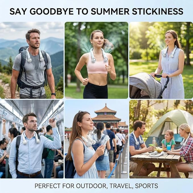 Neck Fans That Blows Cold Air, Portable Rechargeable Cooling Neck Fan with Cooling Plate - Personal Fan Neck for Kid, Women, Men, Detachable Into Two Independent Fans for Office/Travel/Outdoor
