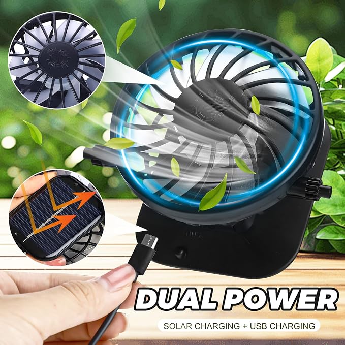 Shinymoon 2 Pcs Solar Fan Hat for Men Wide Brim Outdoor with 2 Solar Fan Summer Sun Protection Fishing Beach Bucket Hat USB Charging Breathable Waterproof for Camping Hiking Safari Gardening