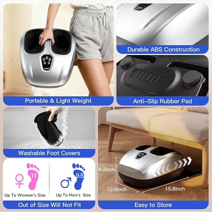 Foot Massager with Heat and Compression 2026 Upgraded Shiatsu Style | Comfortable Combination of Heat, Kneading, Vibration & Compression,for Plantar Fasciitis & Neuropathy