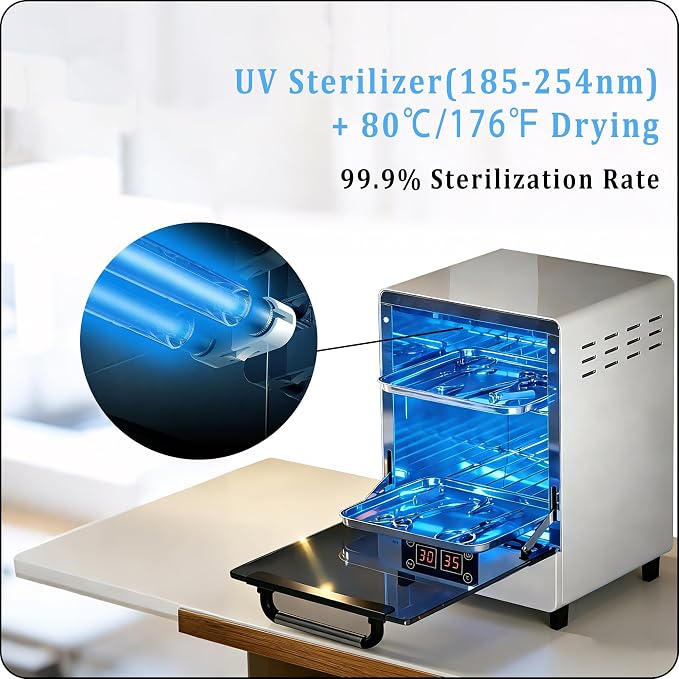 Nail Tool UV Cleaning Cabinet, Large Capacity Stainless Steel Cleaning, with Drying Function, Temperature and Timer Control, up to 60 Minutes, 110V, for Hair Salon Spa Nail Salon