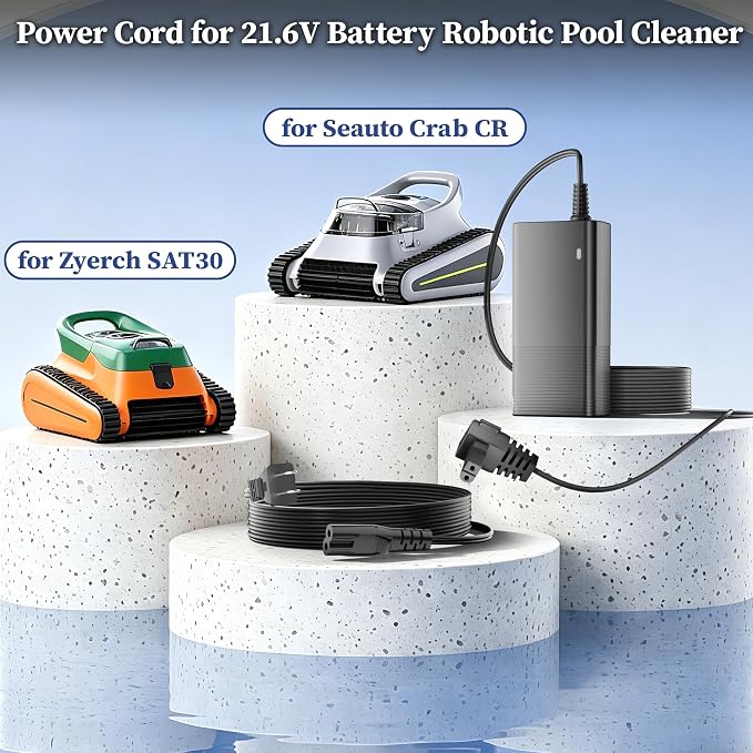 Charger for Seauto Crab CR for Zyerch SAT30 Robotic Pool Cleaner Power Cord | 26V AC Adapter Replacement for 21.6V Battery Pool Cleaner Vacuum Power Supply 4.9 FT