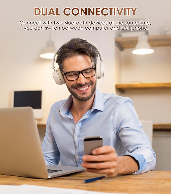 Soothielec Wireless Headset with Mic for Work, Bluetooth Headset with Noise Cancelling Microphone, Headphones with Mic Mute & USB Dongle for PC/Computer/Laptop/Cell Phones/Remote Work/Call Center