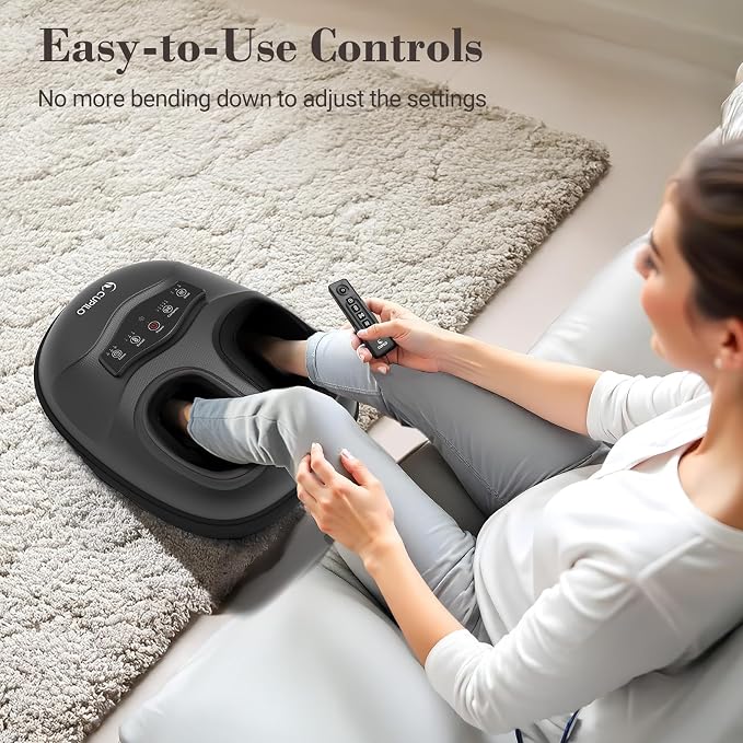 CuPiLo Shiatsu Heated Foot Massager with Remote, 5 Level Compression & Soothing Heat, Electric Foot Pain Relief Machine for Men and Women, FSA Eligible HSA, Fathers Day Dad Gifts for Men