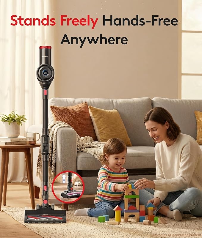 RONEAIR Cordless Vacuum Cleaners for Home,40Kpa 45Mins Self-Standing Vacuum Cleaner Cleans Under Furniture Without Bending,Powerful Stick Vacuum Cordless for Pet Hair,Hard Floors,Carpets,Car