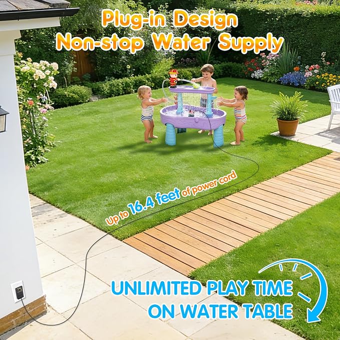 WITALENT Water Table Pump, Fireman Water Pump for Water Table for Kids Ages 3-5, Stepless Adjustable Water Flow，Safe Plug-in Use, Long Cord, Magnetic Base, No Drilling, NOT Included Water Table