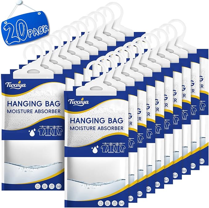 Moisture Absorbers 20 Pack,Hanging Closet Dehumidifier Bags,Moisture Absorbing Bags, Desiccant,Moisture Absorbing Bags for Closet,Wardrobes,Bedrooms, Bathrooms