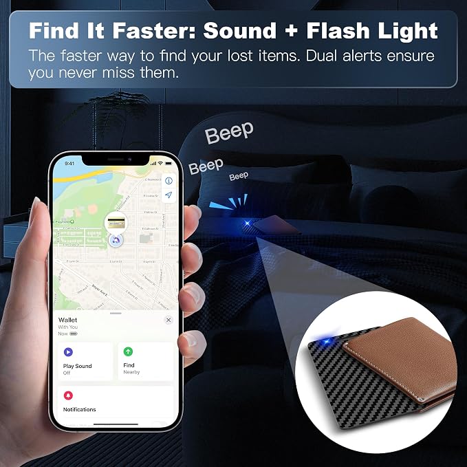 Wallet Tracker Card (iOS Only), Rechargeable Smart Card Wallet Tracker Works for Apple Find My, Thin Bluetooth Tracking Card GPS Tracker, Key Finder for Keys, Bags, Passport, Carbon Fiber