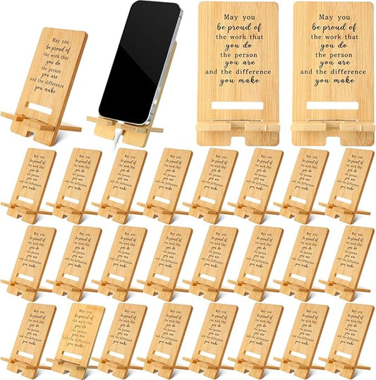 Ripeng 24 Pcs Employee Appreciation Gifts Bulk Bamboo Phone Stand for Desk Office Worker Thank You Gift for Administrative Team Coworkers Staff Graduation Nurse Teacher Week (Vintage Work Pride)