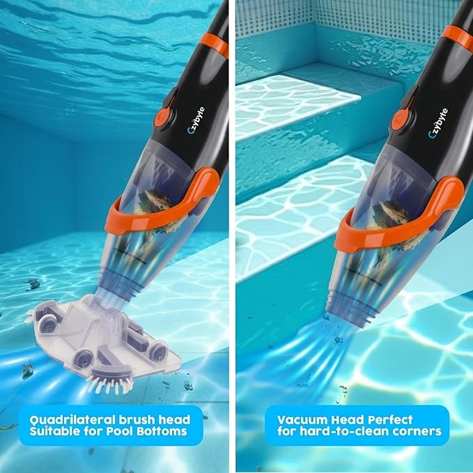 Handheld Pool Vacuum Cleaner, Rechargeable Pool Bottom Cleaner with Strong Suction, 1 H Runtime,for Above Ground/Inground Pools, Spas and Hot Tubs,Orange