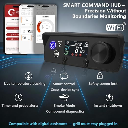 Smart WiFi PID Pellet Grill Controller Replacement with App & Digital Display, Upgraded Thermostat Panel Compatible with Pit Boss 440-1600 Navigator Sportsman Competition Onyx Pro Series