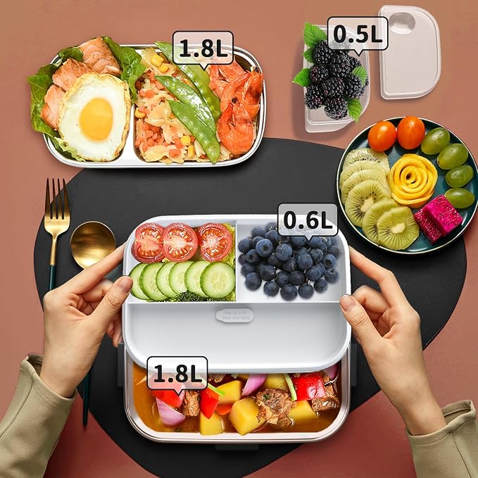 IFENROL Electric Heated Lunch Box for Adults, 100W 3-IN-1 2 Pack 1.8L Containers Heating Lunch Box for Men Portable Double Layer, Fast Heated Food Warmer,12V/24V/110V for Car Truck Office Home