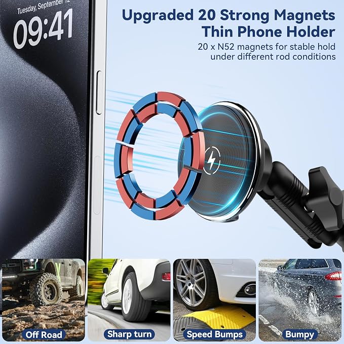 Kaishengyuan Magnetic Wireless Charging Phone Mount Compatible with 2012 2013 2014 2015 Toyota Tacoma, Metal Cell Phone Holder,2nd Tacoma Accessories Cradles Bracket Stand for All Smartphones