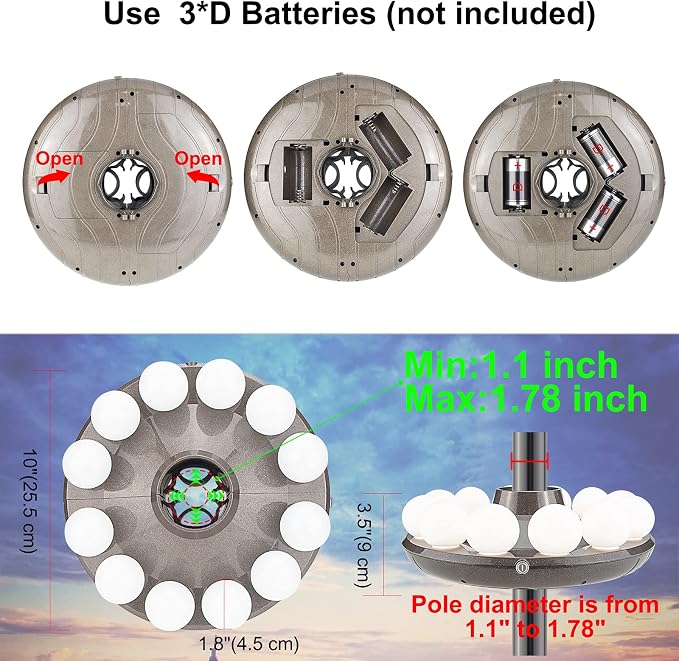 LUXSWAY Patio Umbrella Lights Battery Operated,12 Color Changing Outdoor Umbrella Light for Pole with Remote,48 LEDs,4 Modes,4 Timer Setting,10 Inch Camping Hanging Lights