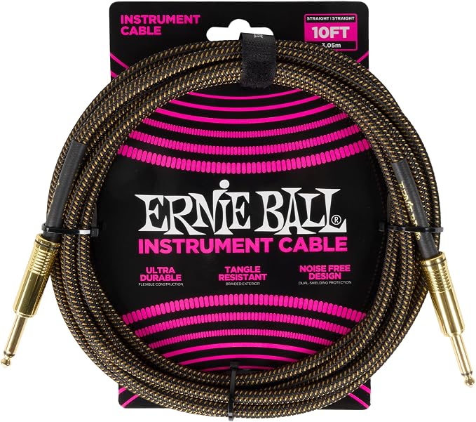 Ernie Ball Braided Instrument Cable Straight/Straight 10ft - Pay Dirt (P06428)