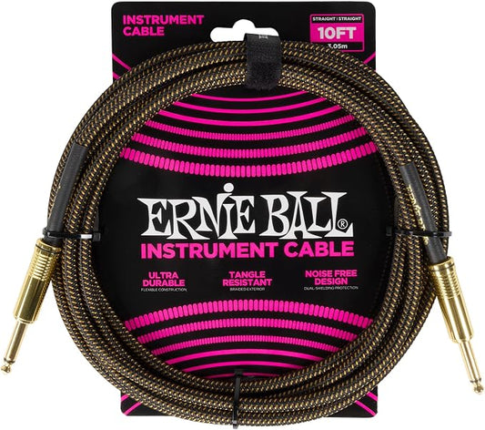 Ernie Ball Braided Instrument Cable Straight/Straight 10ft - Pay Dirt (P06428)