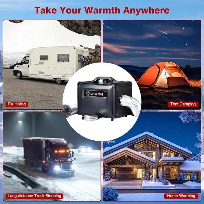 17050 BTU Diesel Heater, 12-24V Wide DC Voltage Range 115V AC Adaptor Parking Heater with LCD Remote Control, Fast Quiet Heating for Camping, Garage, Tent, Boat, RVs (VH08 STD)