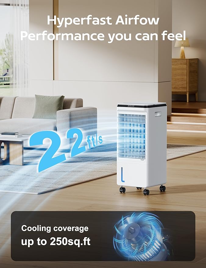 Portable Air Conditioners, 3-IN-1 Evaporative Air Cooler, Swamp Coolers w/ 3Ice Pack, 1.85 Gal Water Tank, 4 Modes, 80° Oscillation, 7H Timer, Portable Ac for Bedroom, Room Pearl