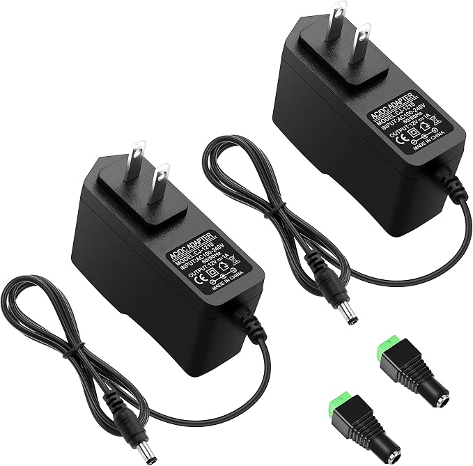 ALITOVE 12V 1A Power Supply Adapter AC 100-240V to DC 12 Volt 12W 1000mA Converter 4.92Ft Cord with 5.5 x 2.5mm 2.1mm Tip for Wireless Router CCTV Camera DVR NVR Surveillance System LED Strip (2 Pack)