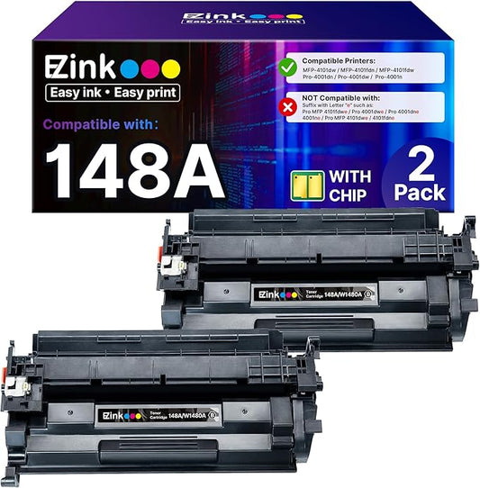 E-Z Ink 148A Toner Cartridge 4001n 4101fdw (with Chip) Replacement for HP 148A Toner Cartridge W1480A 148X W1480X to Use with HP LaserJet Pro 4001n 4101fdw 4001dn 4001dw 4101fdn 4101dw Printer(2Pack)