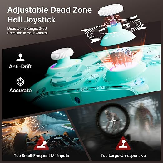 GUSGU G7 Wireless Gaming Controller with Interactive Screen, 1000Hz Polling Rate, Hall Joysticks & Triggers, 4 Programmable Buttons, Compatible with PC, Switch1, PS4, iOS, Android, Green