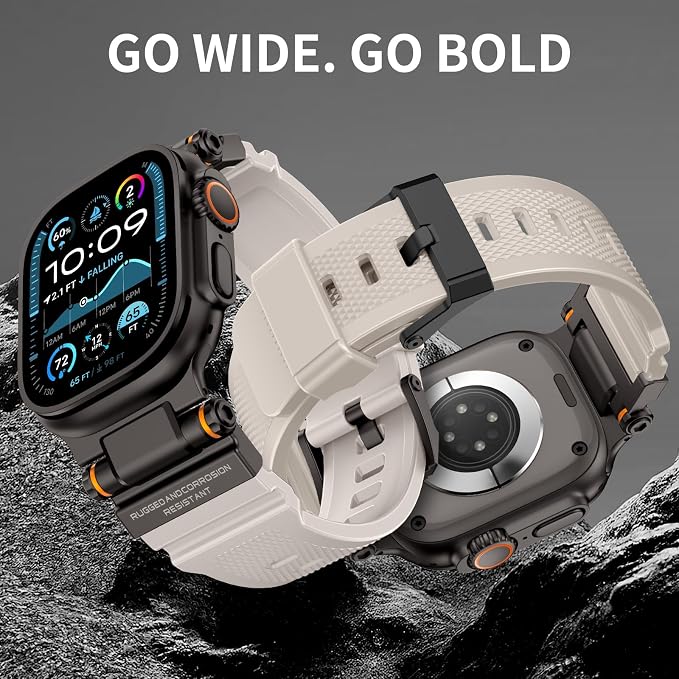 FOAMUNOC Rugged Band Compatible with Apple Watch Ultra 3/2/1 Band 49mm/46mm/45mm/44mm/42mm, Metal Connector with Strap for iWatch Ultra Series 11/10/9/8/7/6/SE3/SE2/SE/5/4/3/2/1, Starlight/Black