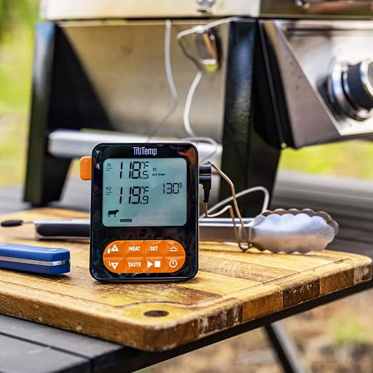 Taylor TruTemp Dual Probe Wired Programmable Meat & Food Thermometer, Digital, Monitor Two Dishes, Baking, Grilling, Roasting, User-Friendly, Backlit, Orange