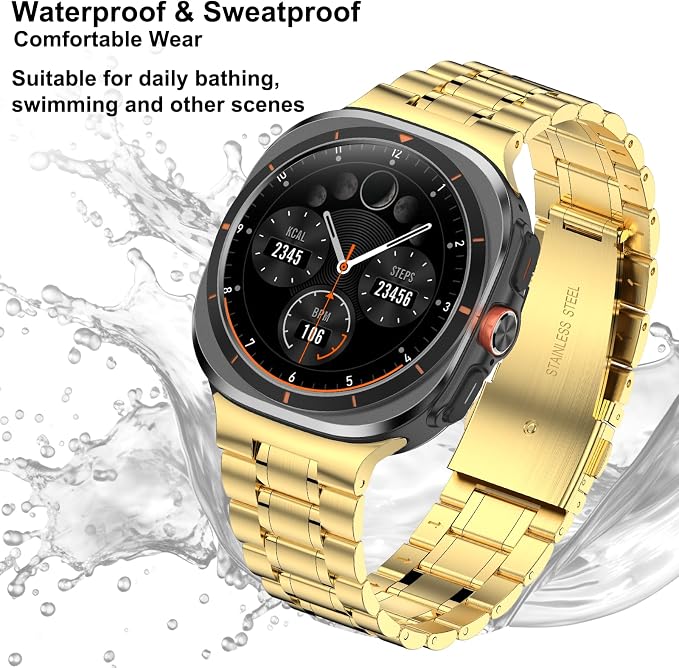 SUPLINK Stainless Steel Bands Compatible with Samsung Galaxy Watch Ultra Bands Men Women, Adjustable Metal Replacement Band for Samsung Watch Ultra Bands 47mm, Gold