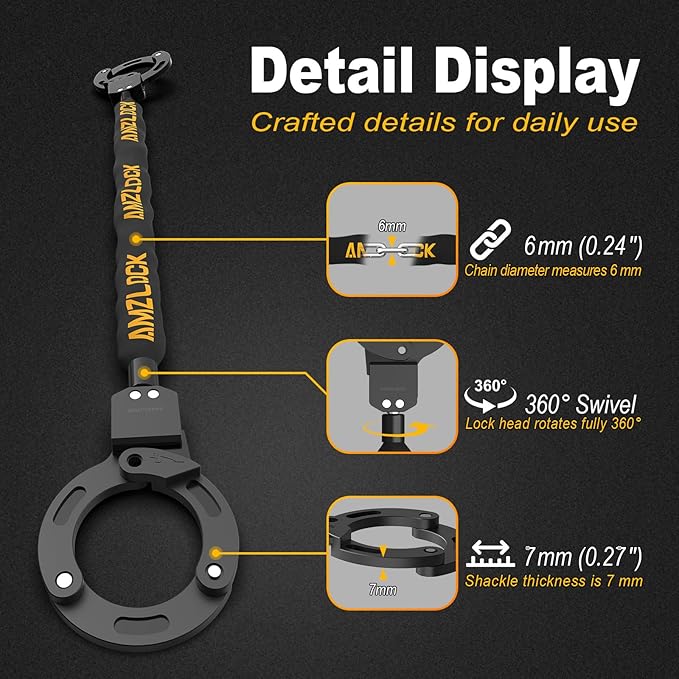 Electric Scooter Lock with Bag, 3FT / 91cm Bike Chain Lock Anti-Theft, Heavy Duty Push-to-Lock Security for E-Bike, Scooter & Bicycle