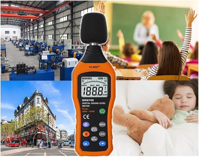 VLIKE LCD Digital Audio Decibel Meter Sound Level Meter Noise Level Meter Sound Monitor dB Meter Noise Measurement Measuring 30 dB to 130 dB A/C Mode (Batteries Not Include)