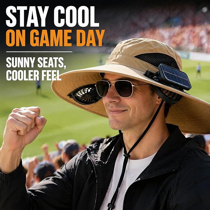 Solar Fan Fishing Hat 2 Fans – UPF 50+ UV Protection, Adjustable Bucket Hat for Outdoor