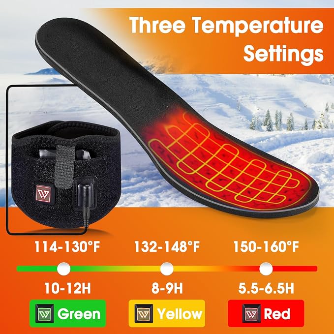 Heated Shoe Insoles,12-Hour Runtime,Removable 7.4V Battery Packs,3-Temperature Control, ETL-Certified Charger,Foot Warmers for Men & Women