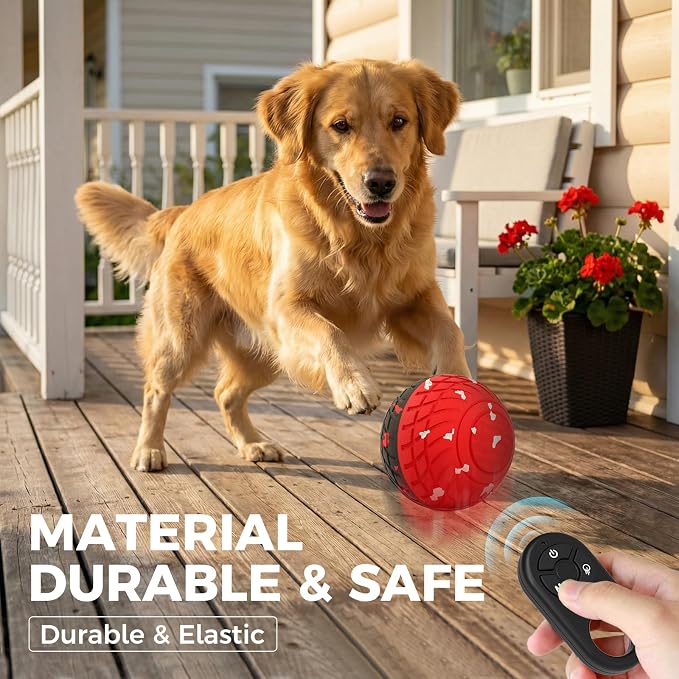 Diman Interactive Dog Ball Toys with Remote Control, E-TPU Material | Interactive Puppy Toys, Bouncing Dog Ball, Moving Dog Toys to Keep Them Busy, 3.2 Inch, Red Black