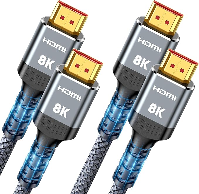 Highwings 8K HDMI 2.1 Cable 15FT 2-Pack, Slim Ultra High Speed HDMI Braided Cord-48Gbps,4K@120Hz 8K@60Hz, HDCP 2.2&2.3, Dynamic HDR,eARC,DTS:X,RTX 3090,Compatible with Roku TV/HDTV/PS5/Blu-ray