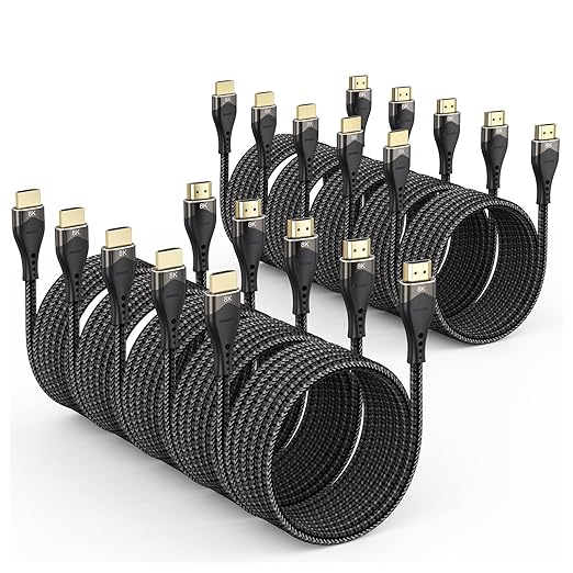 10K 8K HDMI 2.1 Cable 10FT 10-Pack, HDMI Cord 10 Foot Ultra High Speed HDMI Cable (48Gbps, 8K@60Hz, 4K@120Hz) HDCP 2.2&2.3, DTS:X, 3D, eARC, HDR10 for PS5, Roku TV, HDTV, Monitor, Projector, Blu-ray