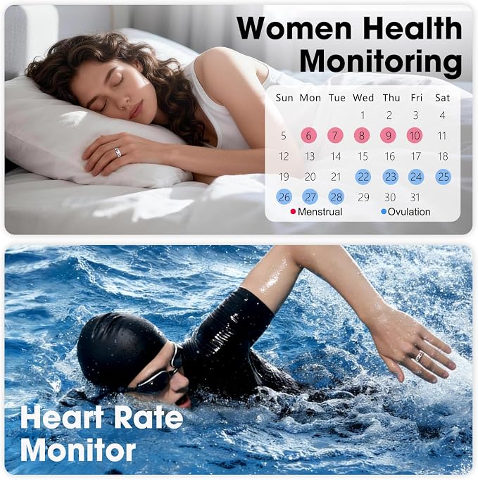 Smart Ring for Women Fitness Tracker with Heart Rate, SpO2, Blood Pressure & Sleep Monitoring, IP68 Waterproof, Long Battery Life, No Monthly Fees, for iPhone Android (8#&Floral)