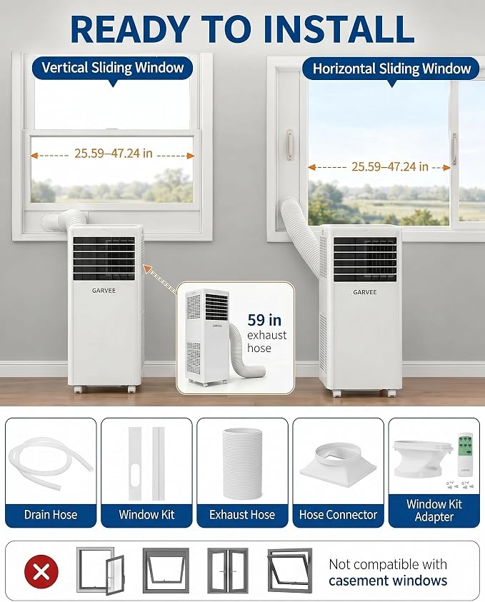 Garvee Portable Air Conditioners 8000 BTU ASHRAE (5000 BTU SACC), Dehumidifier, Fan, Cool for 350 Sq.Ft., Portable AC for Small Space, Remote Control/LED Display/24H Timer/Sleep Mode,Light Grey