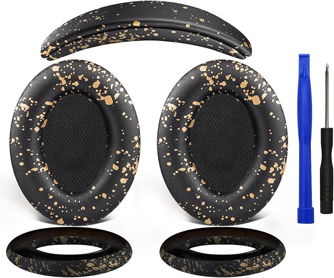 SOULWIT Replacement Kit for Bose QC15/QC2 QuietComfort Headphones, Ear Pads Cushions + Headband + Silicone Earpads Cover Protector - Black Gold