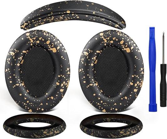 SOULWIT Replacement Kit for Bose QC15/QC2 QuietComfort Headphones, Ear Pads Cushions + Headband + Silicone Earpads Cover Protector - Black Gold
