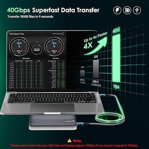 40Gbps for Thunderbolt 4 Cable 5FT, 240W Charging, 8K@60Hz, 4K@144Hz, USB C Display Cable, USB4 Cable for iPhone 17, MacBook Air, iPad, Samsung, Mac mini M4 / M4 Pro