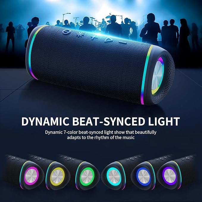 Bluetooth Speaker with HD Sound, Portable Wireless, IPX5 Waterproof, Up to 20H Playtime, TWS Pairing, Bluetooth 5.3, for Home, Party, Beach, Outdoor, Electronic Gadgets, Birthday Gift (Black)