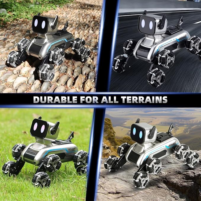 Robot Dog, RC Stunt Car for Kids Adults, 8WD Eight Wheeled Stunt Robots Dog with LED Eyes and Music, Gesture Sensing & 2.4Ghz Remote Control Cars, Rechargeable Indoor Outdoor Toy Gift for Kids 6-12