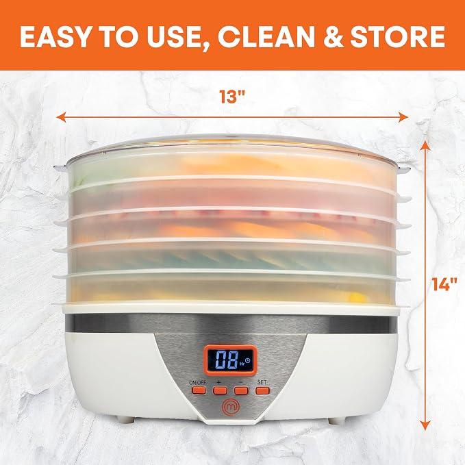 MasterChef Digital Food Dehydrator w 5 Large Trays and Temperature Controls- 8L Capacity- Programmable Dehydrating Machine w Recipe Guide- BPA Free, Make Healthy Snacks, Dry Fruit, Veggies, Beef Jerky