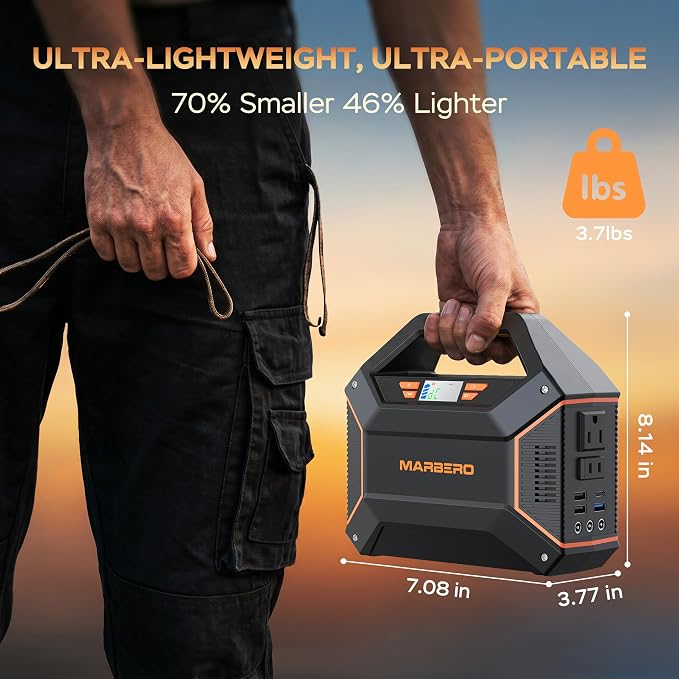 MARBERO 155Wh Solar Generator with Solar Panel Included 30W Portable Power Station 100W 150W Surge Multi-Output Solar Powered Generator Ultra Lightweight for Camping Emergency Blackout