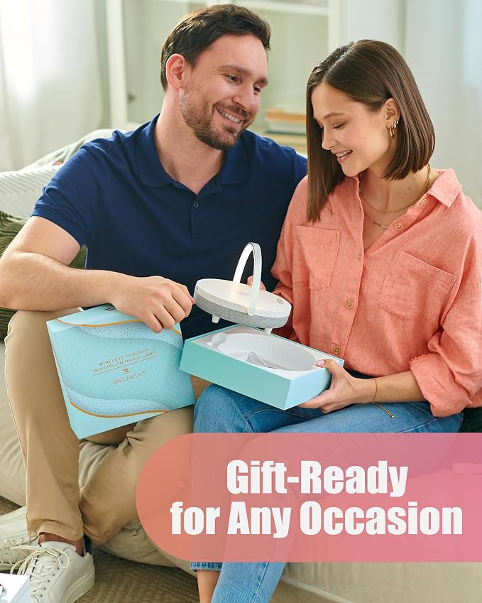 BELMAK Bedside Lamp with Wireless Charger, Birthday Gifts for Women, 6 in 1 Touch Bedside Lamp, Portable Bluetooth Speaker, Gift for Her, Mom, Dad, Mens Gifts for Birthday Unique
