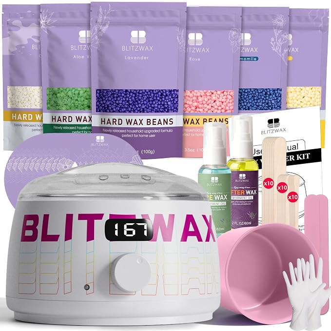 BLITZWAX Brazilian and Bikini Waxing Kit for Women, Hard Wax Warmer for Face, Legs, and Body, At Home Hair Removal Kit, Beginner Friendly, Quick Heating, Frost Reverb Digital Wax Pot