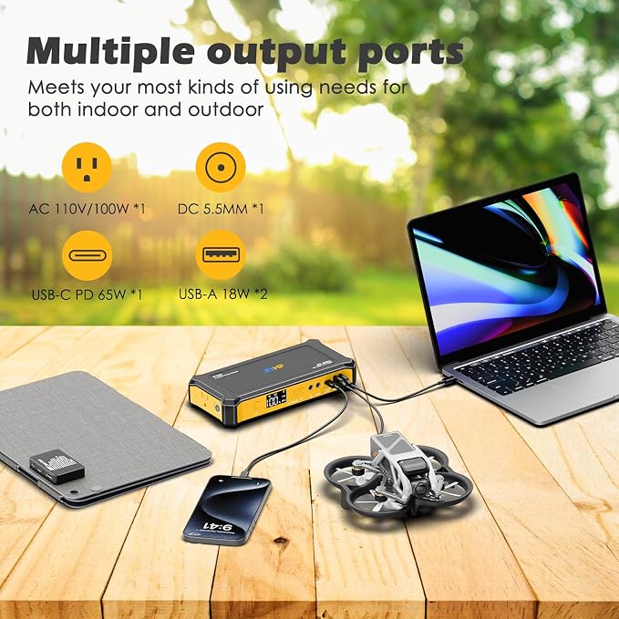 JIYHF Portable Power Station 99.9Wh with Foldable Solar Panel 30W, Laptop Charger & Backup Power with 65W USB-C PD, 100W AC Outlet, 12V DC Output, LED Light for Camping, Home Backup, Emergency, RV