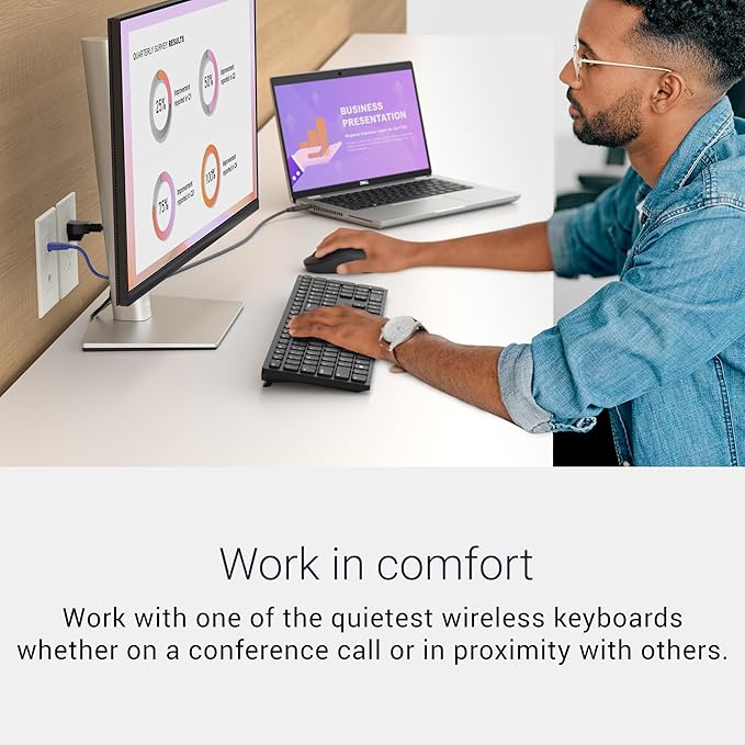 Dell Advanced Wireless Keyboard and Mouse – KM520 - Wireless, 2.4 GHz Interface, USB Wireless Receiver, Volume, Mute Hot Keys, 3 Mouse Buttons, US English, 1 Year Limited Warranty - Black