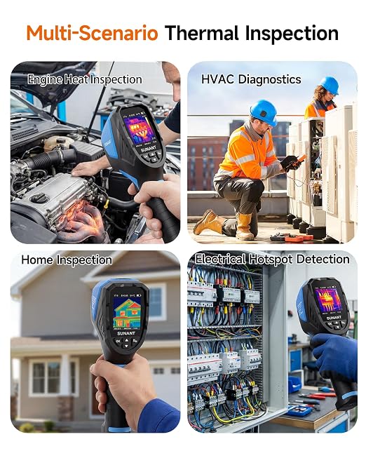 Infrared Thermal Imaging Camera, 240x240 TISR Resolution, 25Hz Refresh Rate, -4°F to 1022°F, Adjustable Emissivity, Hot/Cold Spot Detection, LED Light for HVAC, Electrical & Home Inspection